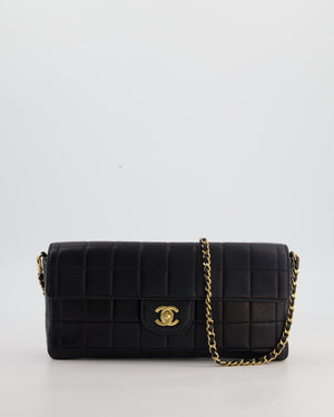 Black Vintage East West Chocolate Bar Flap Bag In Lambskin Leather with 24K Gold Hardware