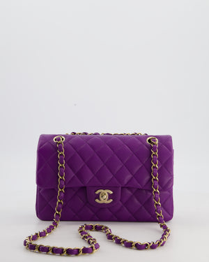 Chanel Purple Small Classic Double Flap Bag Caviar Leather with Champagne Gold Hardware
