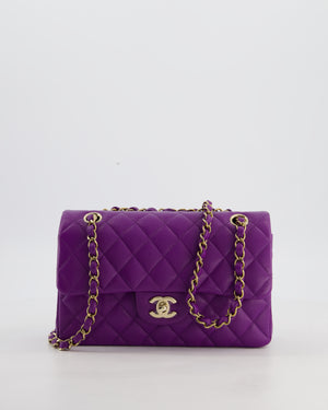 Chanel Purple Small Classic Double Flap Bag Caviar Leather with Champagne Gold Hardware