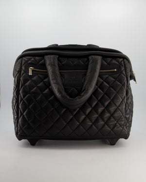 Black Large Coco Cocoon Carry on Trolley Bag in Caviar Leather with Silver Hardware