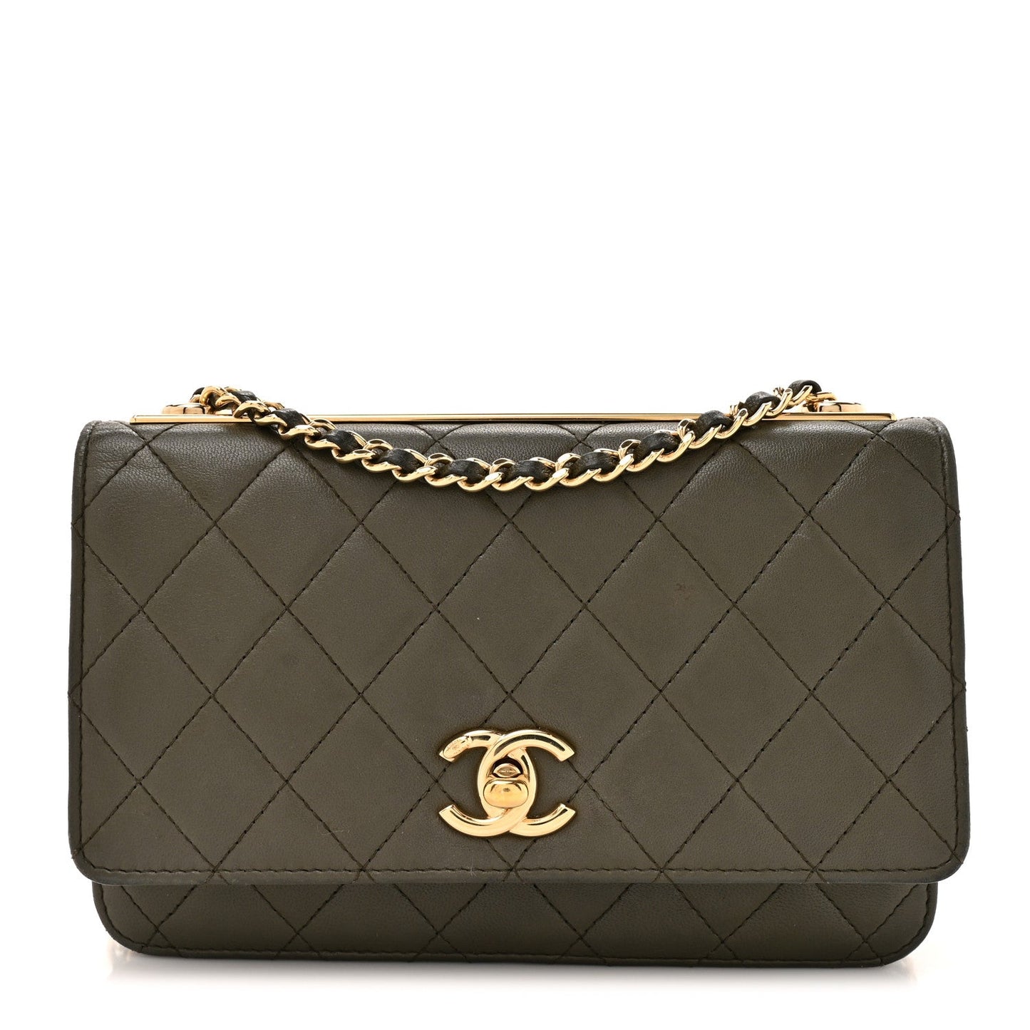 Lambskin Quilted Trendy CC Wallet On Chain WOC Green
