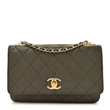 Lambskin Quilted Trendy CC Wallet On Chain WOC Green