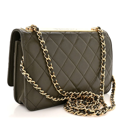 Lambskin Quilted Trendy CC Wallet On Chain WOC Green