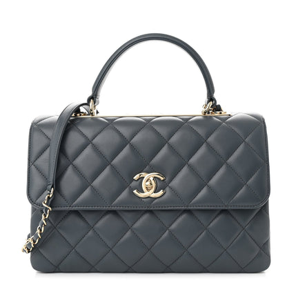 Lambskin Quilted Medium Trendy CC Flap Dual Handle Bag Dark Grey