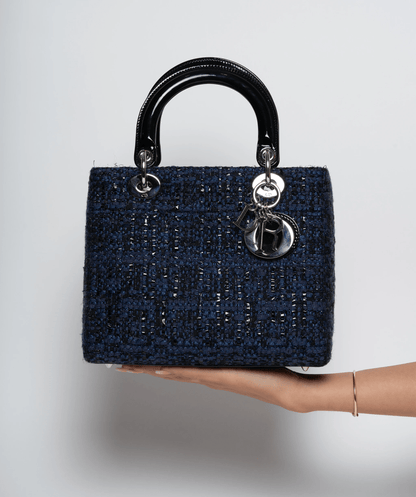 Christian Dior Blue Tweed and Patent Lady Dior Bag - Cap N Wrap