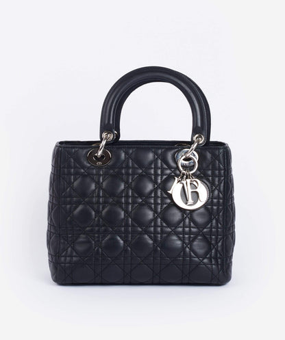 Christian Dior Black Leather Lady Dior Medium PHW - Cap N Wrap