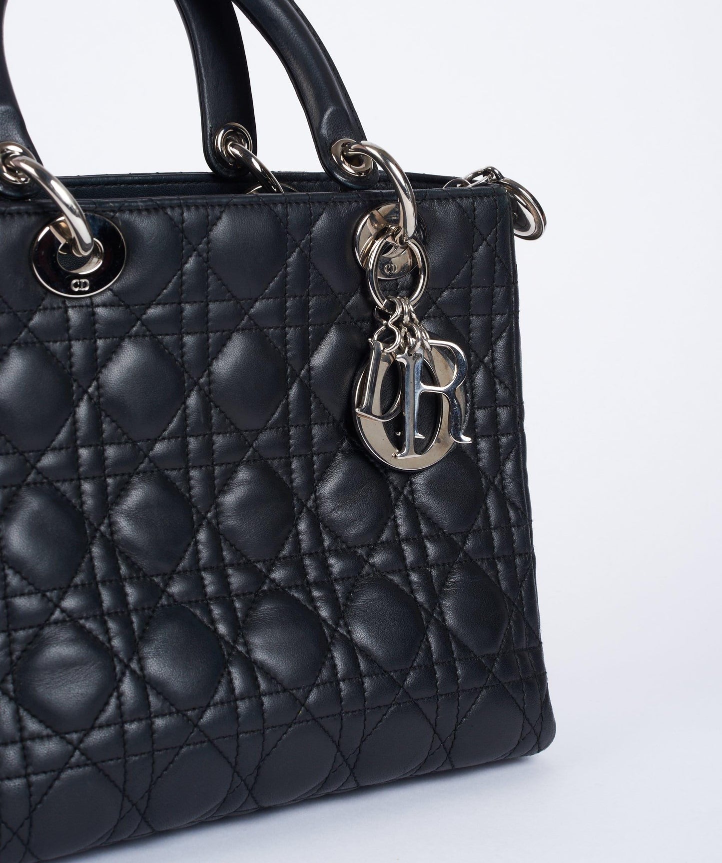 Christian Dior Black Leather Lady Dior Medium PHW - Cap N Wrap