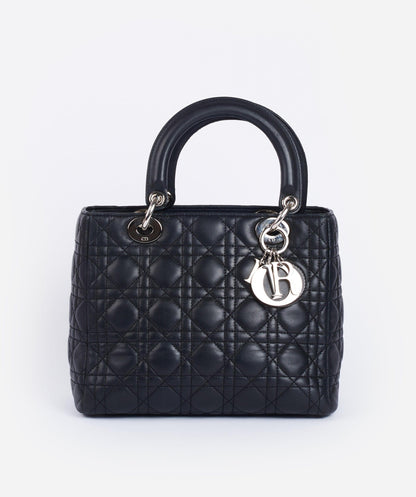 Christian Dior Black Leather Lady Dior Medium PHW - Cap N Wrap