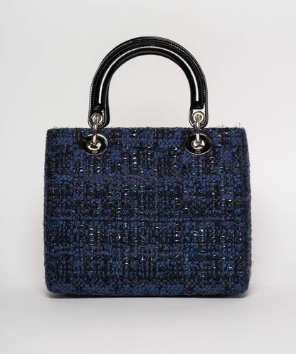 Christian Dior Blue Tweed and Patent Lady Dior Bag - Cap N Wrap