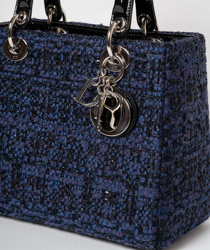 Christian Dior Blue Tweed and Patent Lady Dior Bag - Cap N Wrap
