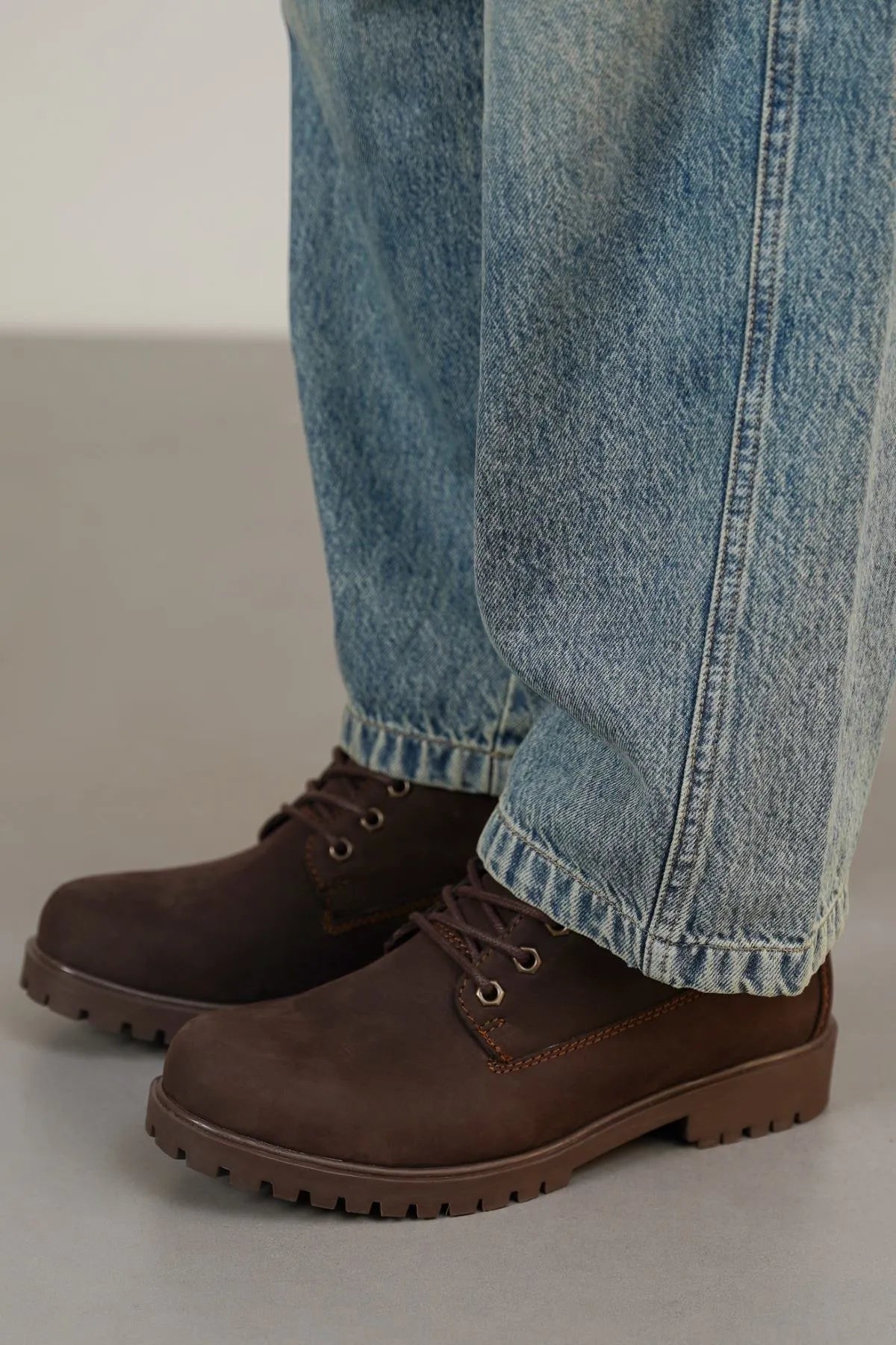 Dark Brown Leather Lace - Up Boots - Fold Peaks