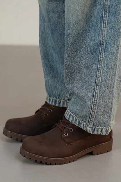 Dark Brown Leather Lace - Up Boots - Fold Peaks
