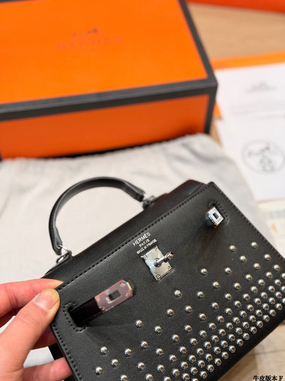 Leather version, Hermès Kelly Mini II studded bag