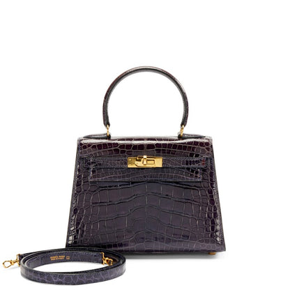 Vintage Bleu Sapphire Shiny alligator Mini Kelly 20 Gold Hardware, 1993