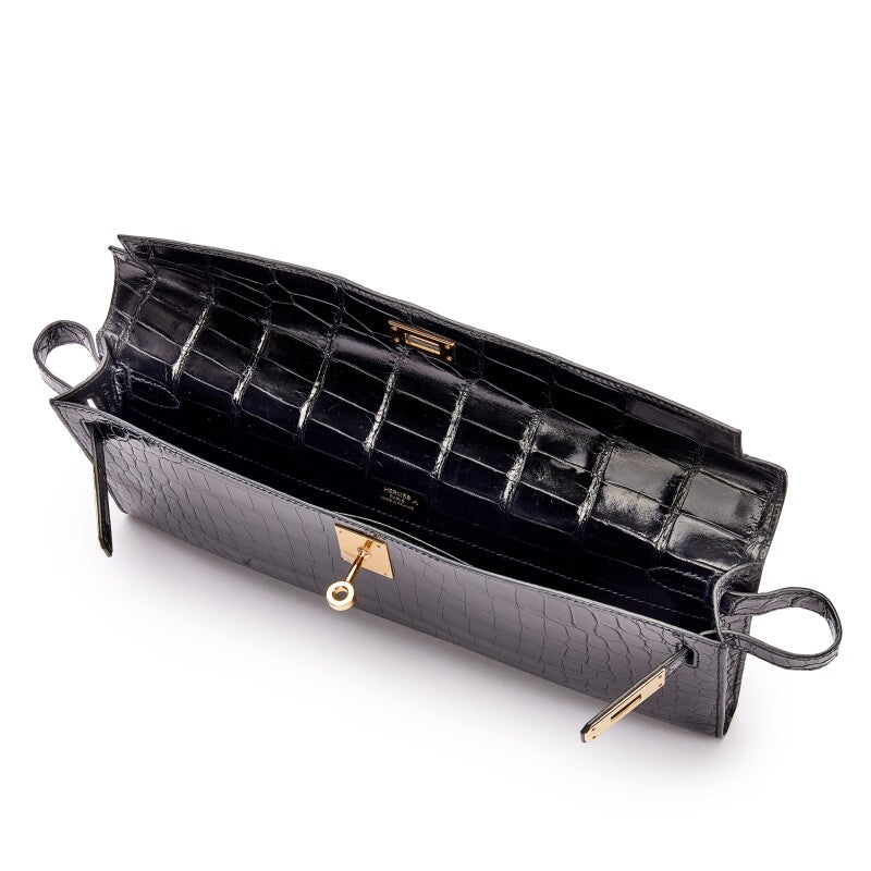 Black Shiny Porosus Crocodile Kelly Cut Gold Hardware, 2015