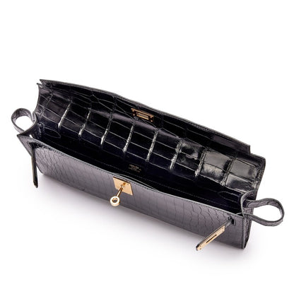 Black Shiny Porosus Crocodile Kelly Cut Gold Hardware, 2015
