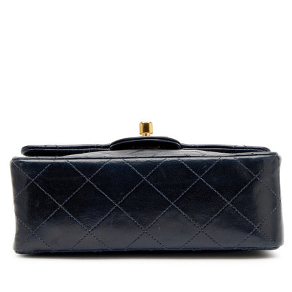 Vintage Navy Blue Quilted Lambskin Mini Square Flap Bag Gold Hardware, 1991-1994
