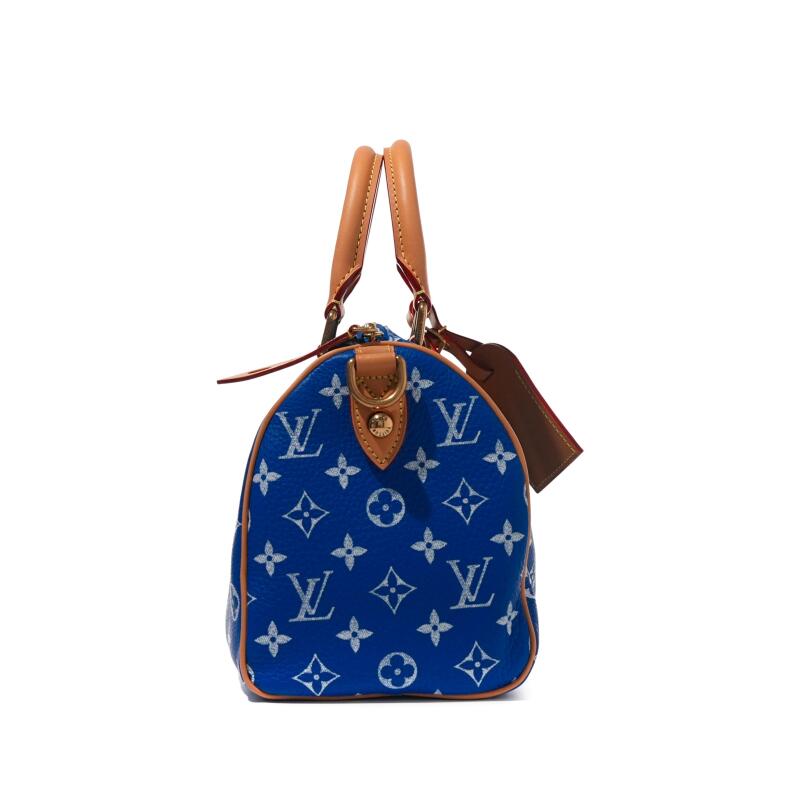 Blue and White Monogram Leather Speedy P9 Bandoulire 25 Gold Hardware