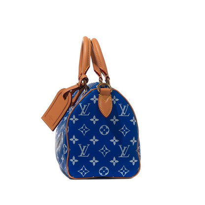 Blue and White Monogram Leather Speedy P9 Bandoulire 25 Gold Hardware