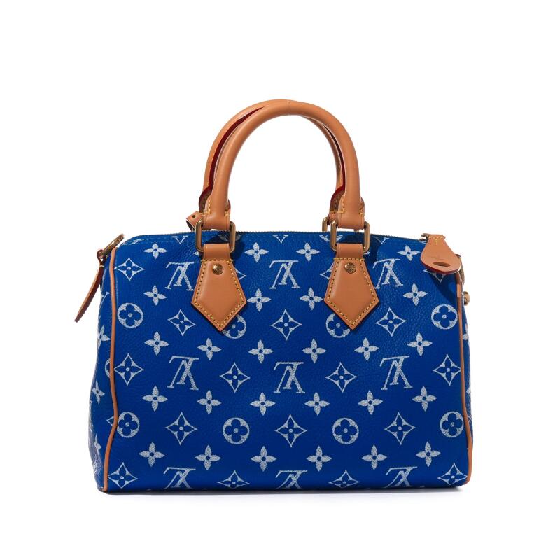 Blue and White Monogram Leather Speedy P9 Bandoulire 25 Gold Hardware