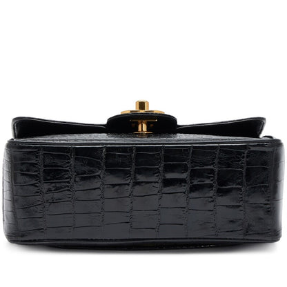Vintage Black Alligator Mini Square Classic Flap Bag Gold Hardware, 1994-1996