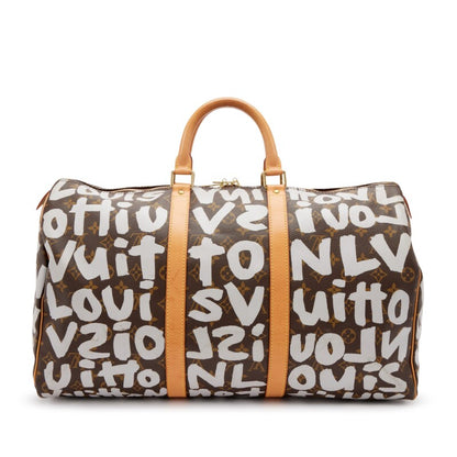 Stephen Sprouse Grey and Brown Monogram Graffiti Coated Canvas Keepall 50 Gold Hardware, 2001