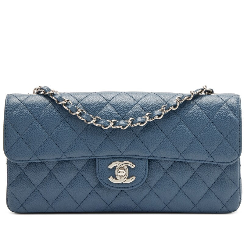 Slate Blue Quilted Caviar East West Classic Flap Bag Silver Hardware, 2005-2006