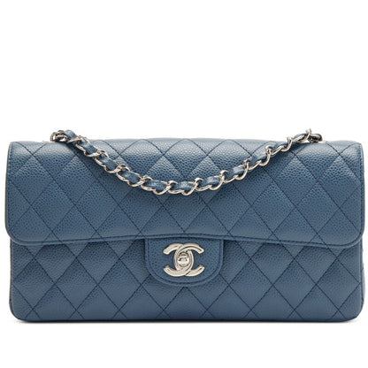 Slate Blue Quilted Caviar East West Classic Flap Bag Silver Hardware, 2005-2006