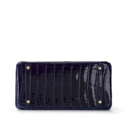 Bleu Marine Shiny Crocodile Porosus Birkin 30 Palladium Hardware, 2002