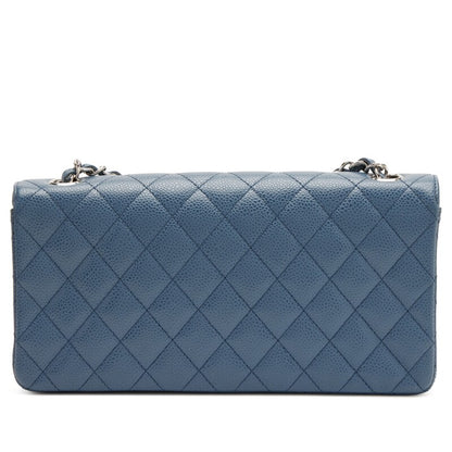 Slate Blue Quilted Caviar East West Classic Flap Bag Silver Hardware, 2005-2006
