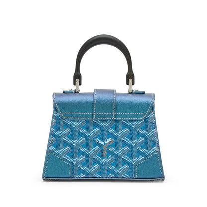 Pearly Blue Goyardine Canvas and Chevroches Calfskin Saïgon Structuré Nano Bag Silver Hardware, 2024