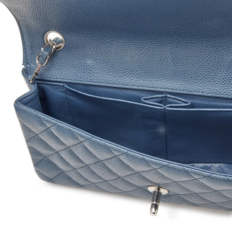 Slate Blue Quilted Caviar East West Classic Flap Bag Silver Hardware, 2005-2006