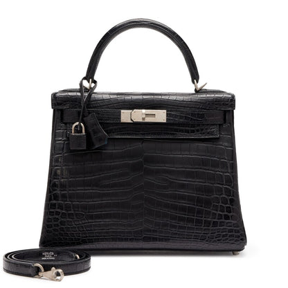 Black Matte Niloticus Crocodile and Bleu Colvert Verso HSS Retourne Kelly 28 Brushed Palladium Hardware, 2016
