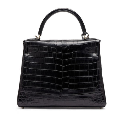 Black Matte Niloticus Crocodile and Bleu Colvert Verso HSS Retourne Kelly 28 Brushed Palladium Hardware, 2016