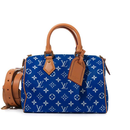 Blue and White Monogram Leather Speedy P9 Bandoulire 25 Gold Hardware