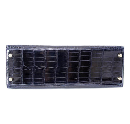 Hermès Crocodile Kelly Blue Marine Bag
