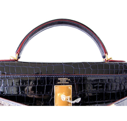 Hermès Crocodile Kelly Blue Marine Bag