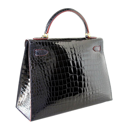 Hermès Crocodile Kelly Blue Marine Bag