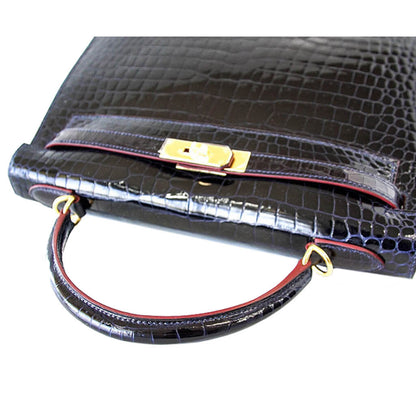 Hermès Crocodile Kelly Blue Marine Bag