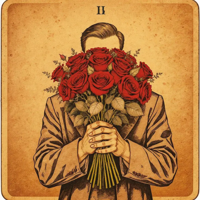Mystery Man with Red Roses Vintage Art Print