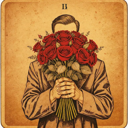Mystery Man with Red Roses Vintage Art Print